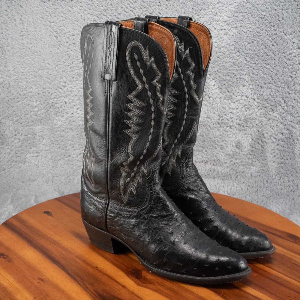 Lucchese 2000 Full Quill Ostrich Womens 8.5 B Black Western Boots T3501F4